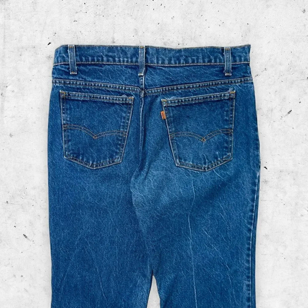 Vtg 80s 90s Levi's 517 Orange Tab Crop Jeans, Made in USA, Dark, Crisp, 34 x 25